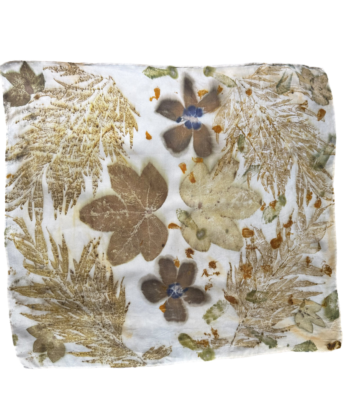 A square fabric throw pillow cover featuring a vintage-style botanical pattern of pressed dried flowers and leaves in shades of brown, gold, and muted green on a white background.